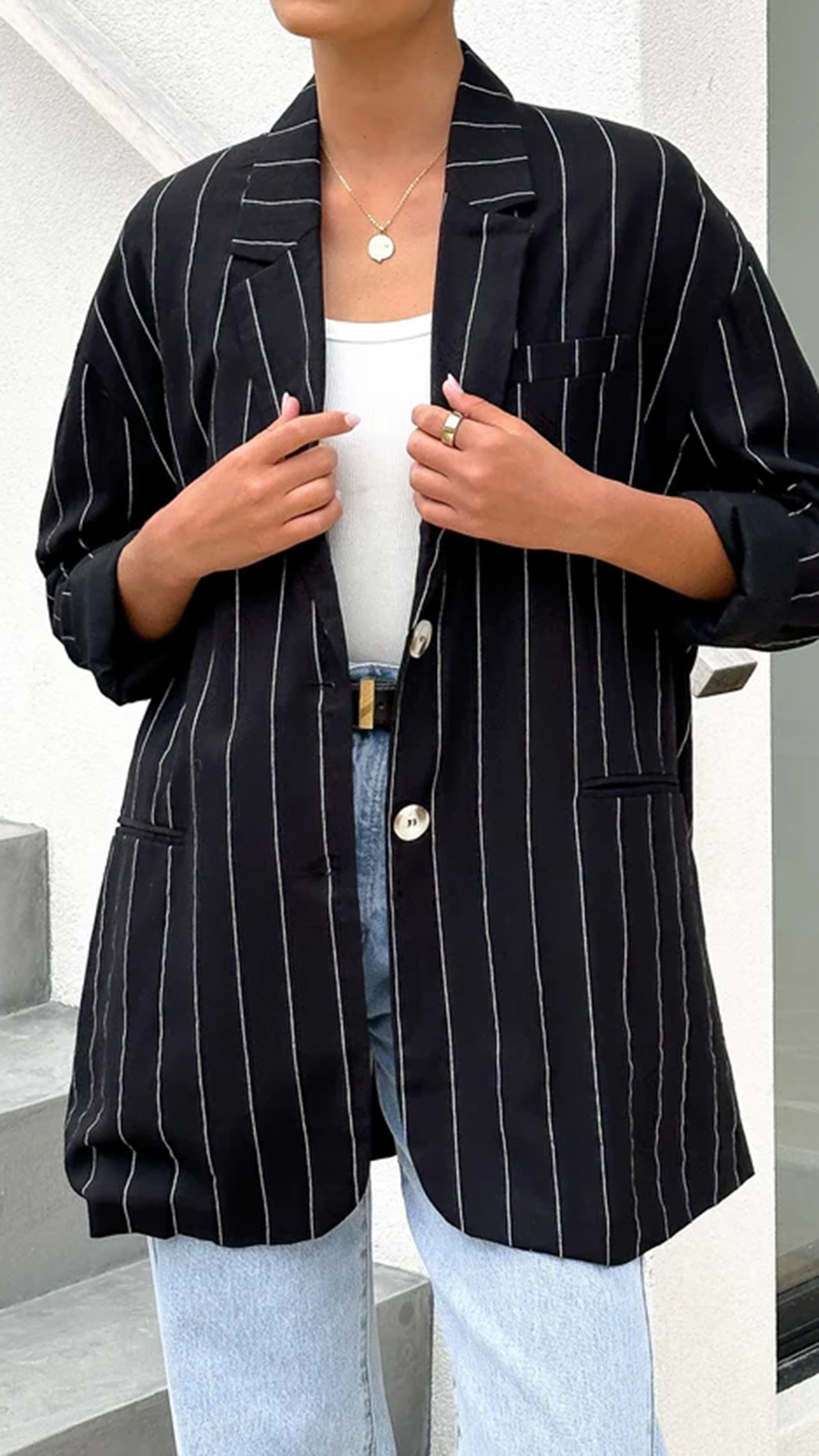 Thea Blazer - Black Pinstripe - Image 12